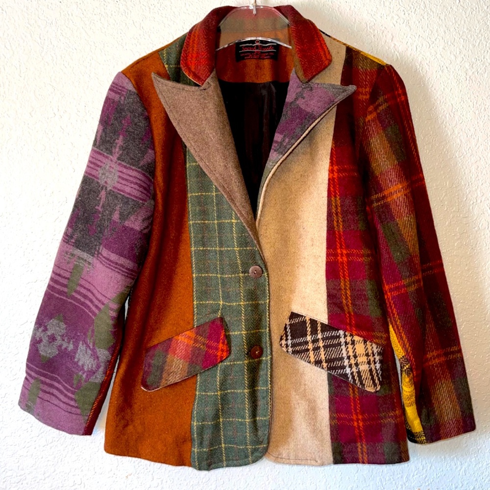 Sacred Threads Wool Blazer Patchwork Plaid Womens Size Small / Medium - Picture 1 of 8